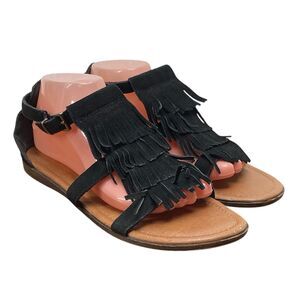 Minnetonka Women’s Sz 10 Fringe Black Suede Strapy Sandals (HF21)